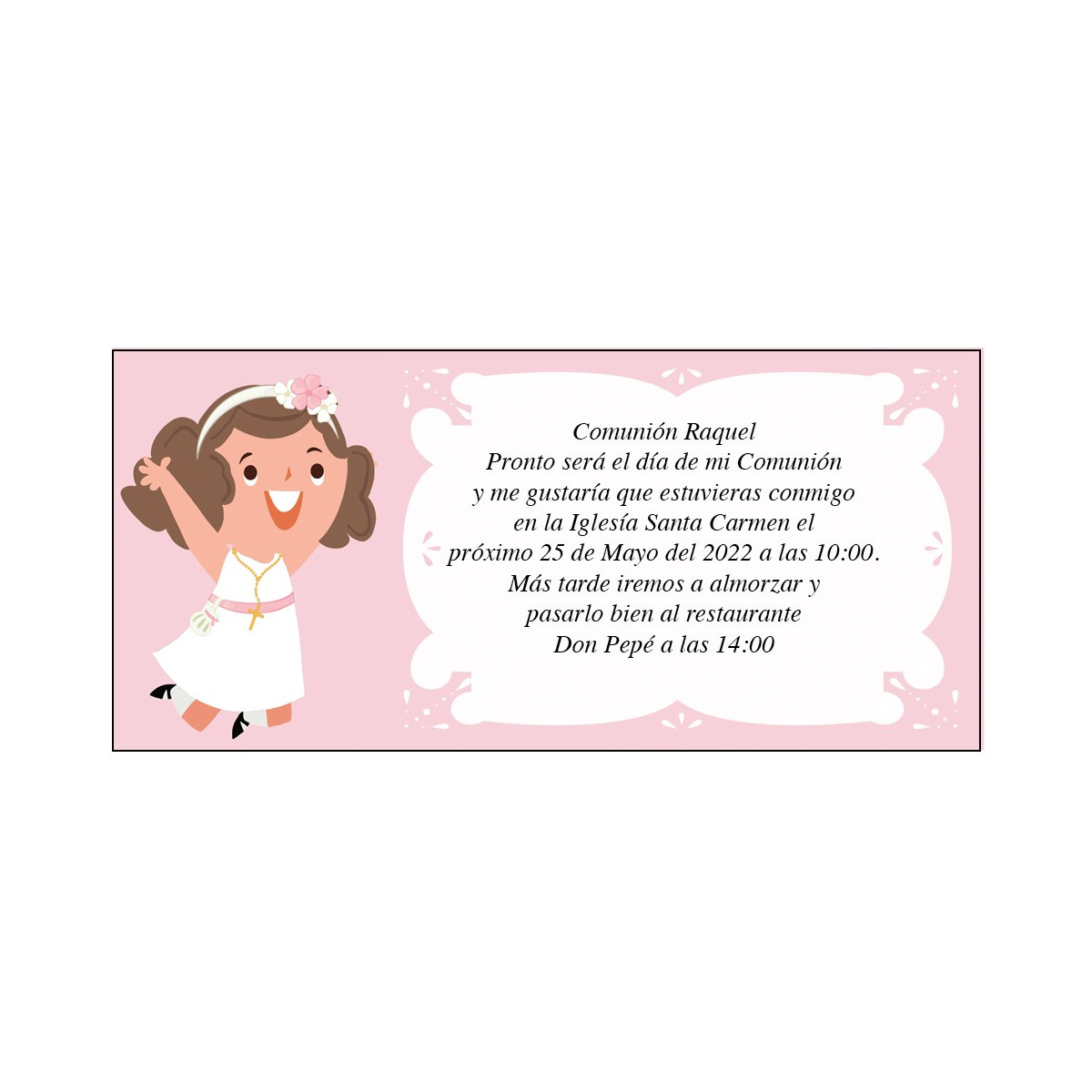 Invitation personnalisée fille de communion raquel