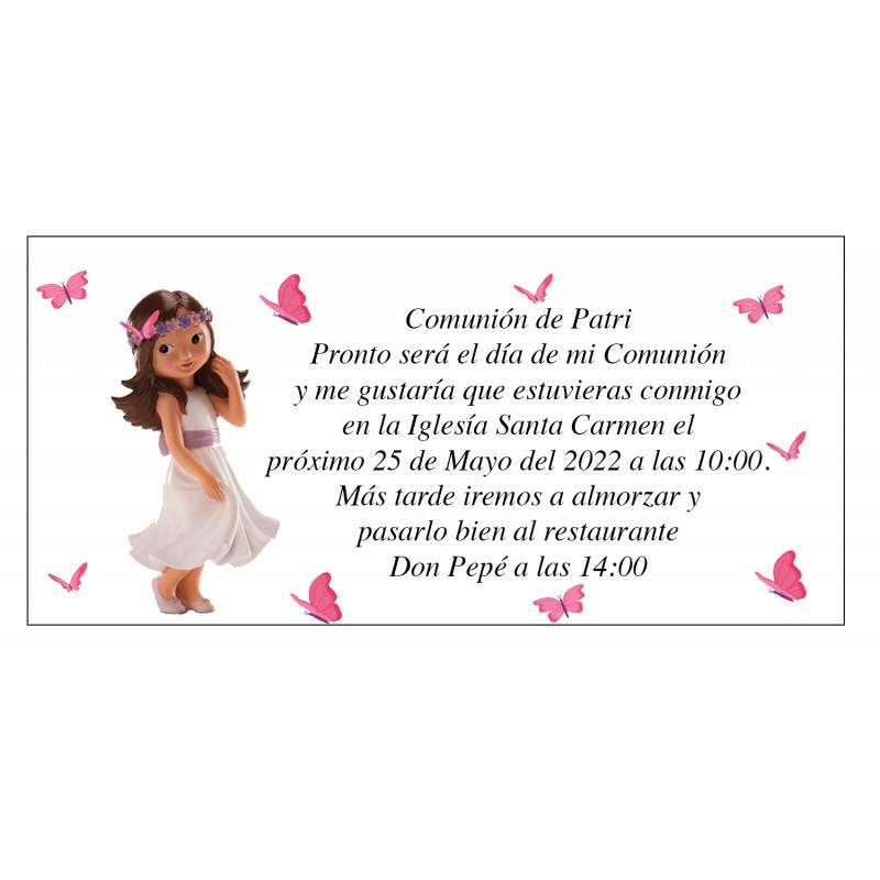 Invitation de communion patri girl avec des papillons