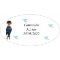 Autocollant ovale garçon première communion adrian