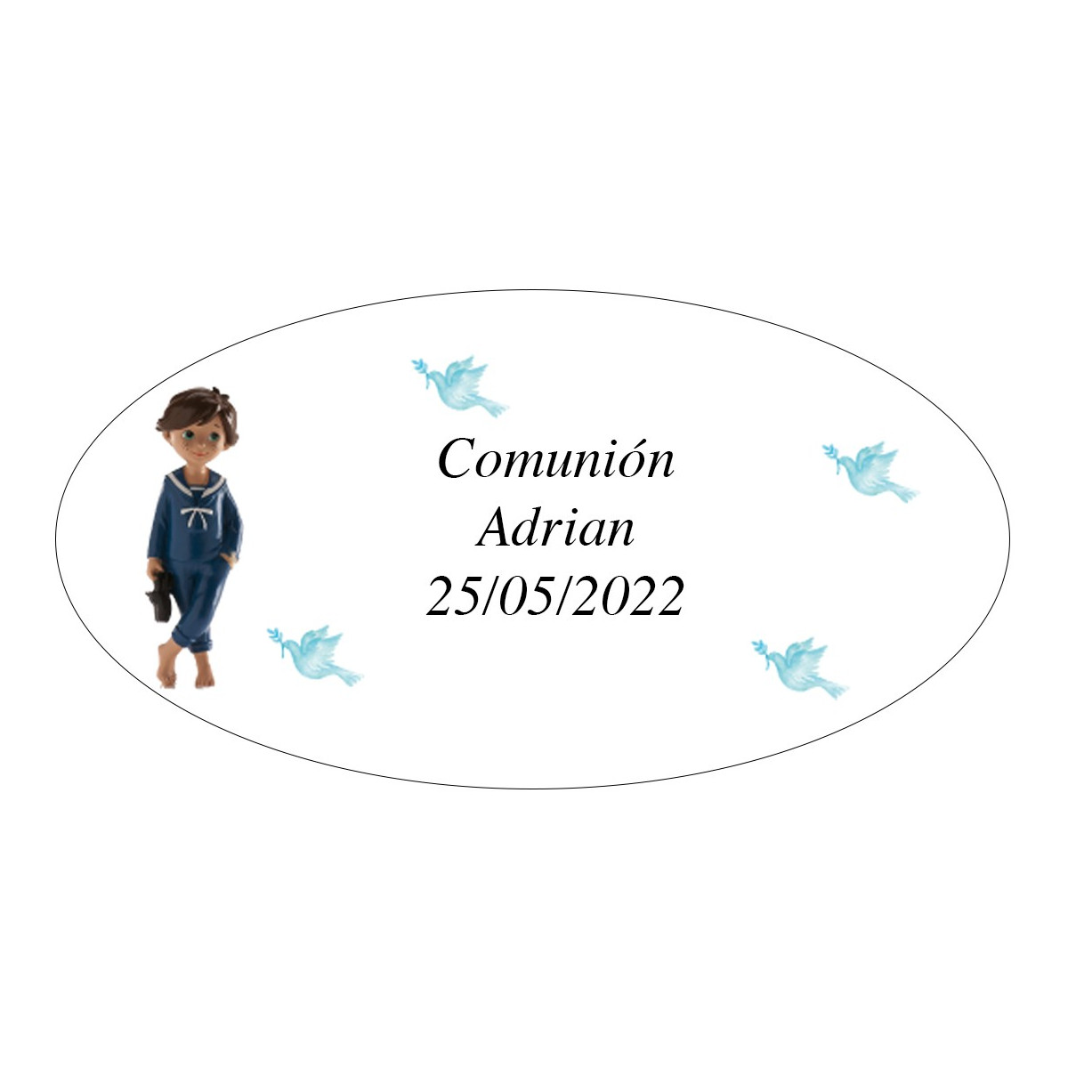 Autocollant ovale garçon première communion adrian