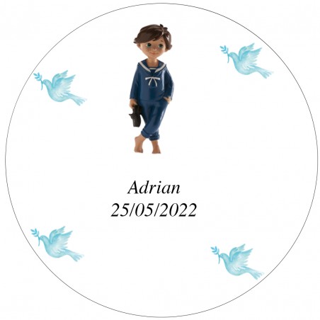 Autocollant rond 2cm garçon communion adrian