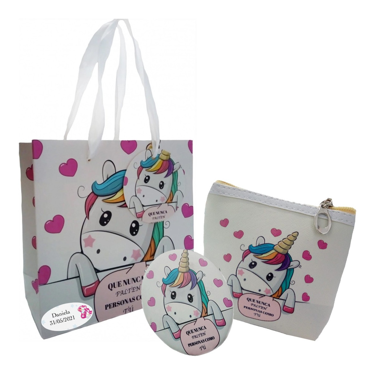 Coffret cadeau porte monnaie et miroir licorne