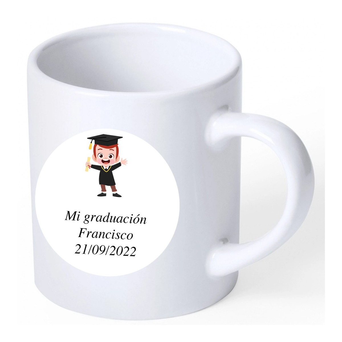 Tasse de graduation souvenir avec autocollant personnalisé