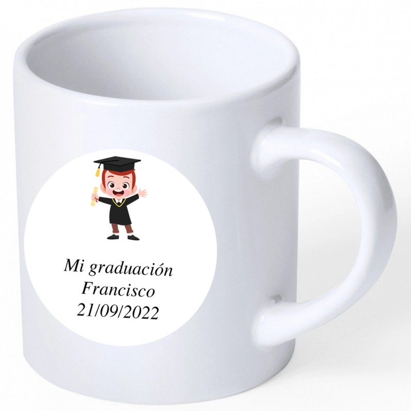 Tasse de graduation souvenir avec autocollant personnalisé