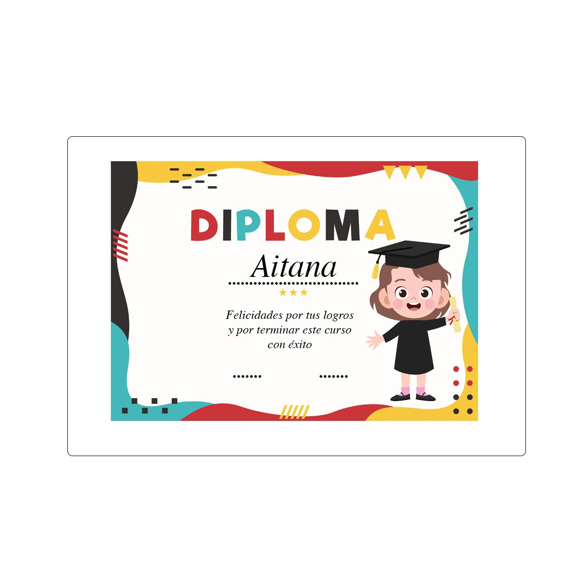 Diplôme de graduation personnalisé pour fille