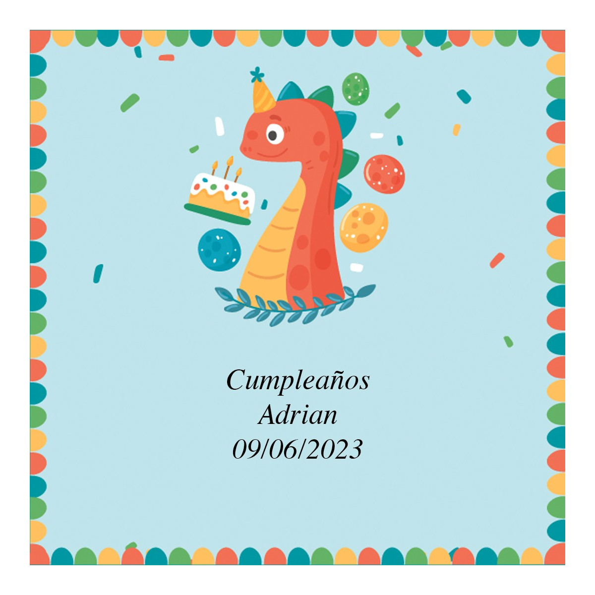 Sticker anniversaire dinosaure design 5x5 cm
