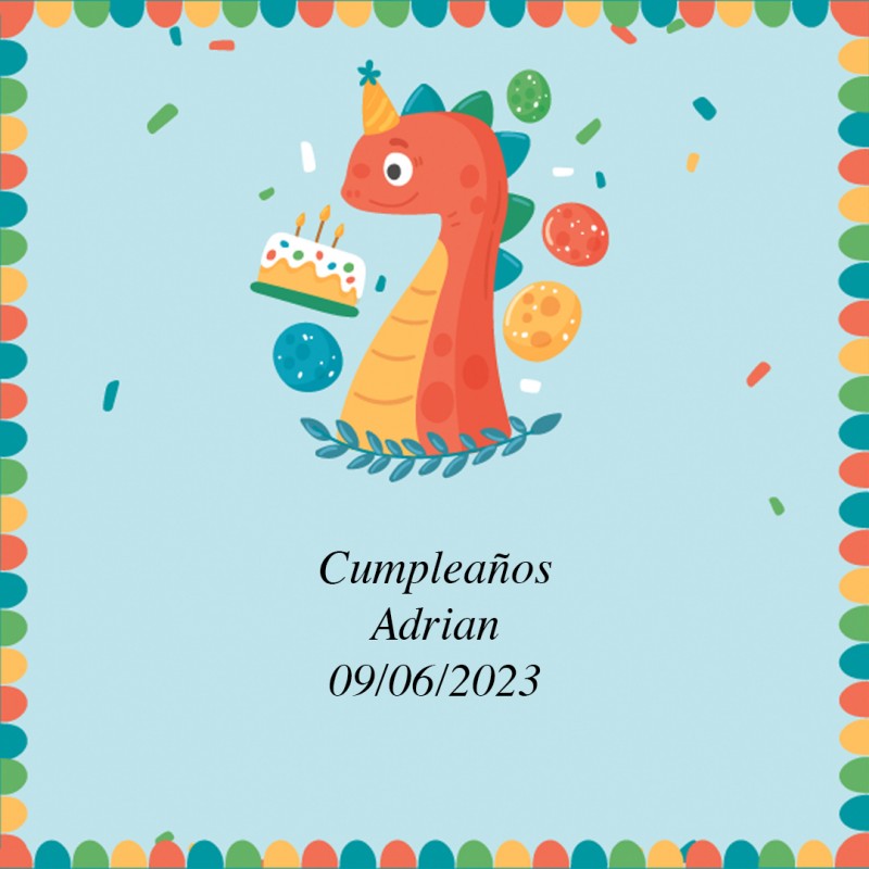 Sticker anniversaire dinosaure design 5 x 5 cm