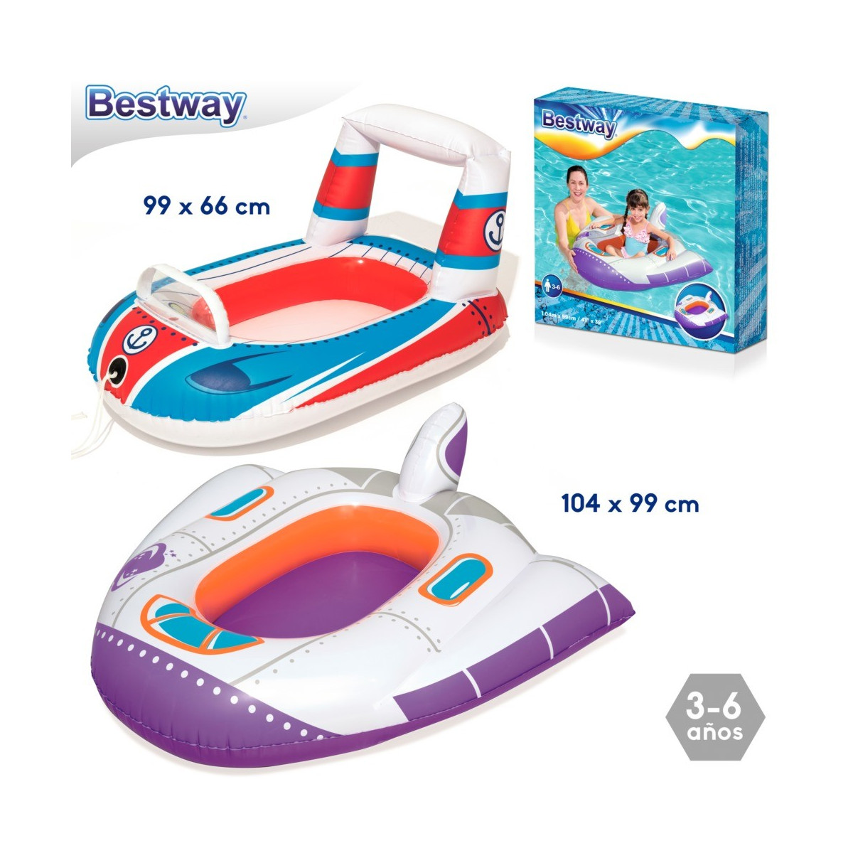 Bateau enfant véhicules 2 m gonflable 104 x 99 cm