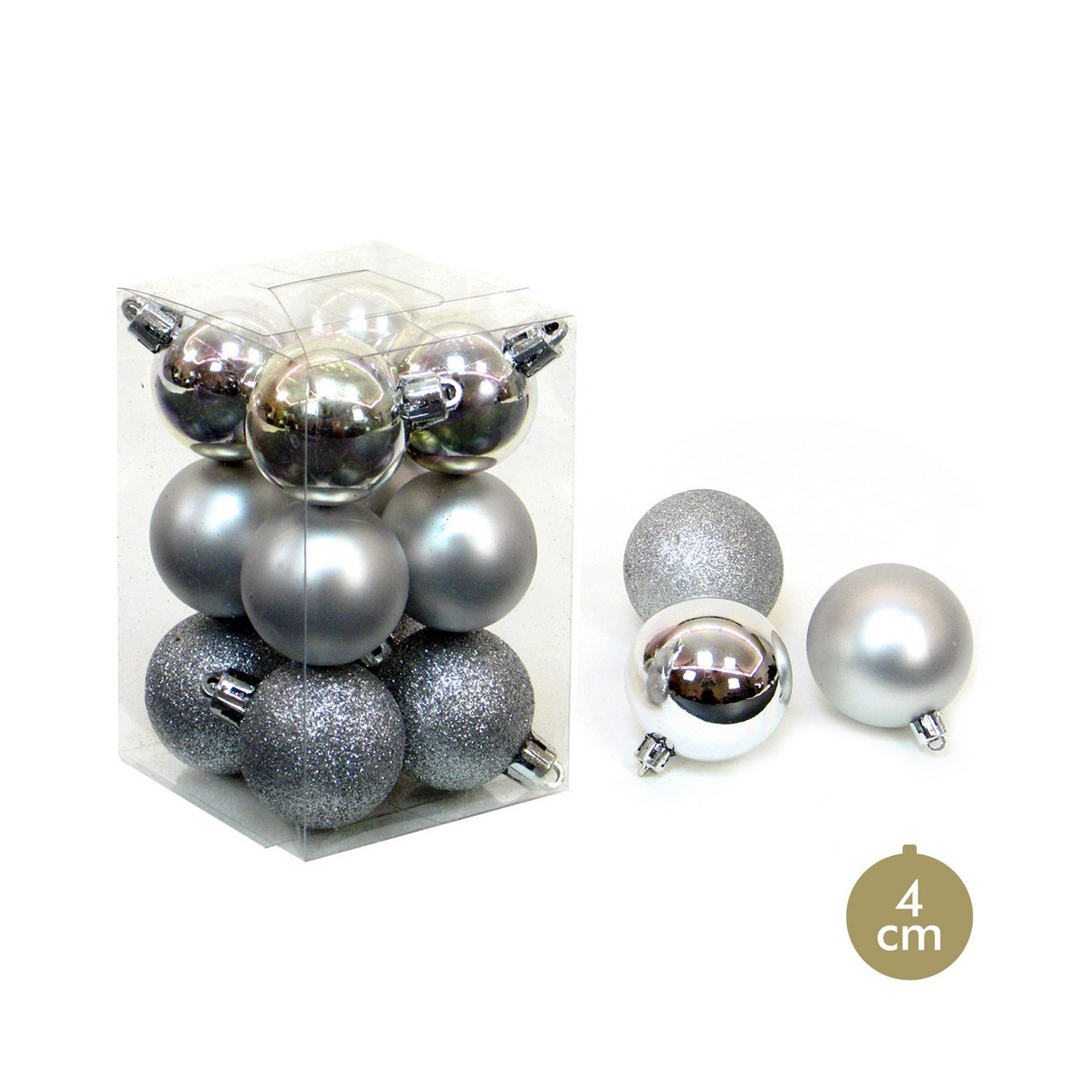 S 12 boule argent décoration noël 4 x 4 x 4 cm