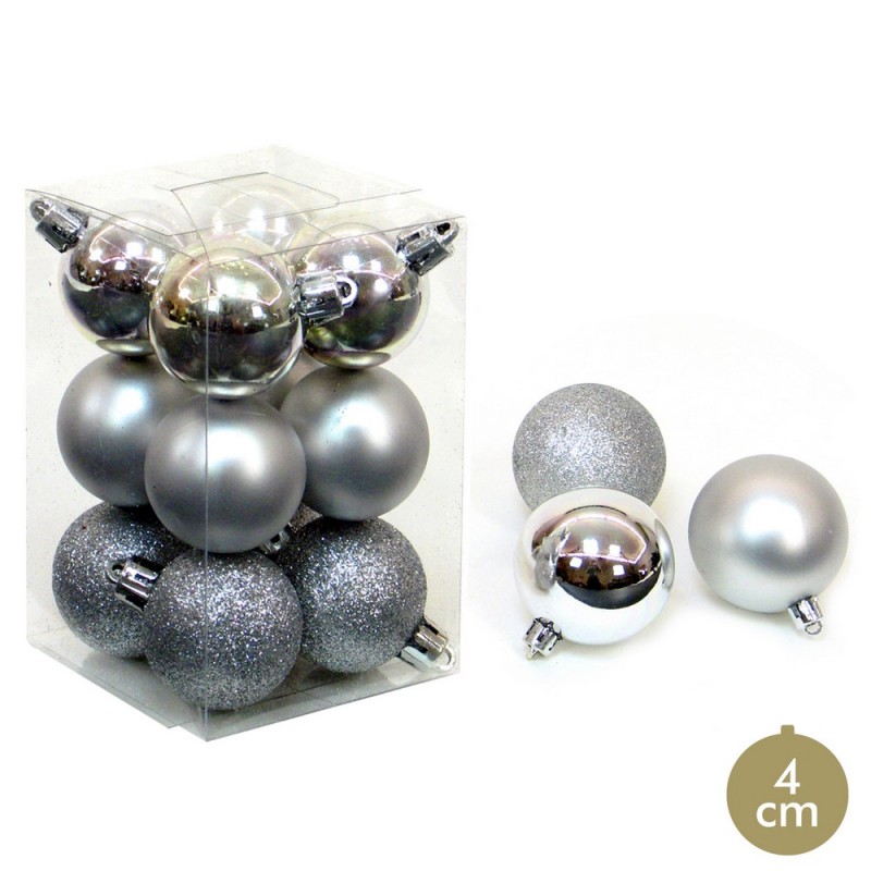 S 12 boule argent décoration noël 4 x 4 x 4 cm