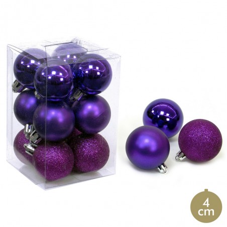 S 12 boule violette décoration Noël 4 x 4 x 4 cm