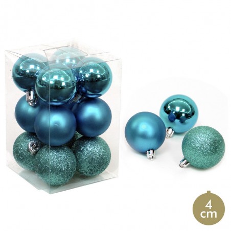 S 12 boule bleue décoration Noël 4 x 4 x 4 cm