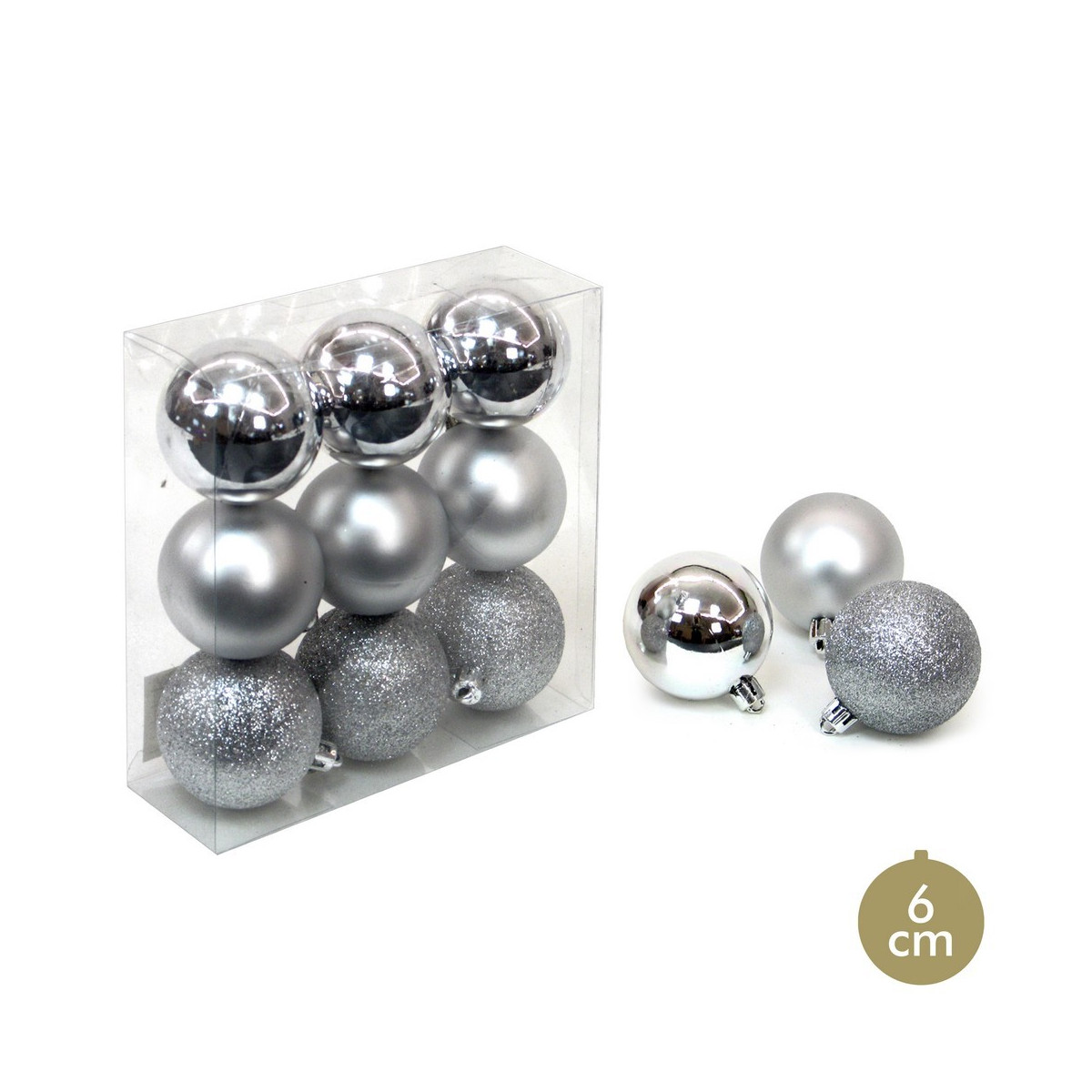 S 9 boule argent décoration Noël 6 x 6 x 6 cm