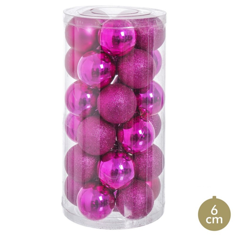 S 30 boules pailletées pailletées mat fuchsia 16 x 16 x 31 cm