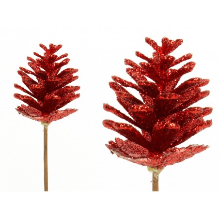 Ananas avec tige paillettes rouges 3,50 x 3,50 x 52 cm