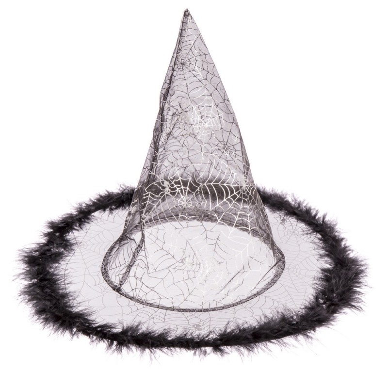 Chapeau de sorcière plumes noir 32 x 32 x 32 50 cm