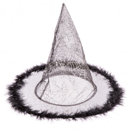 Chapeau De Sorcière Plumes Noires 32 X 32 X 32,50 Cm
