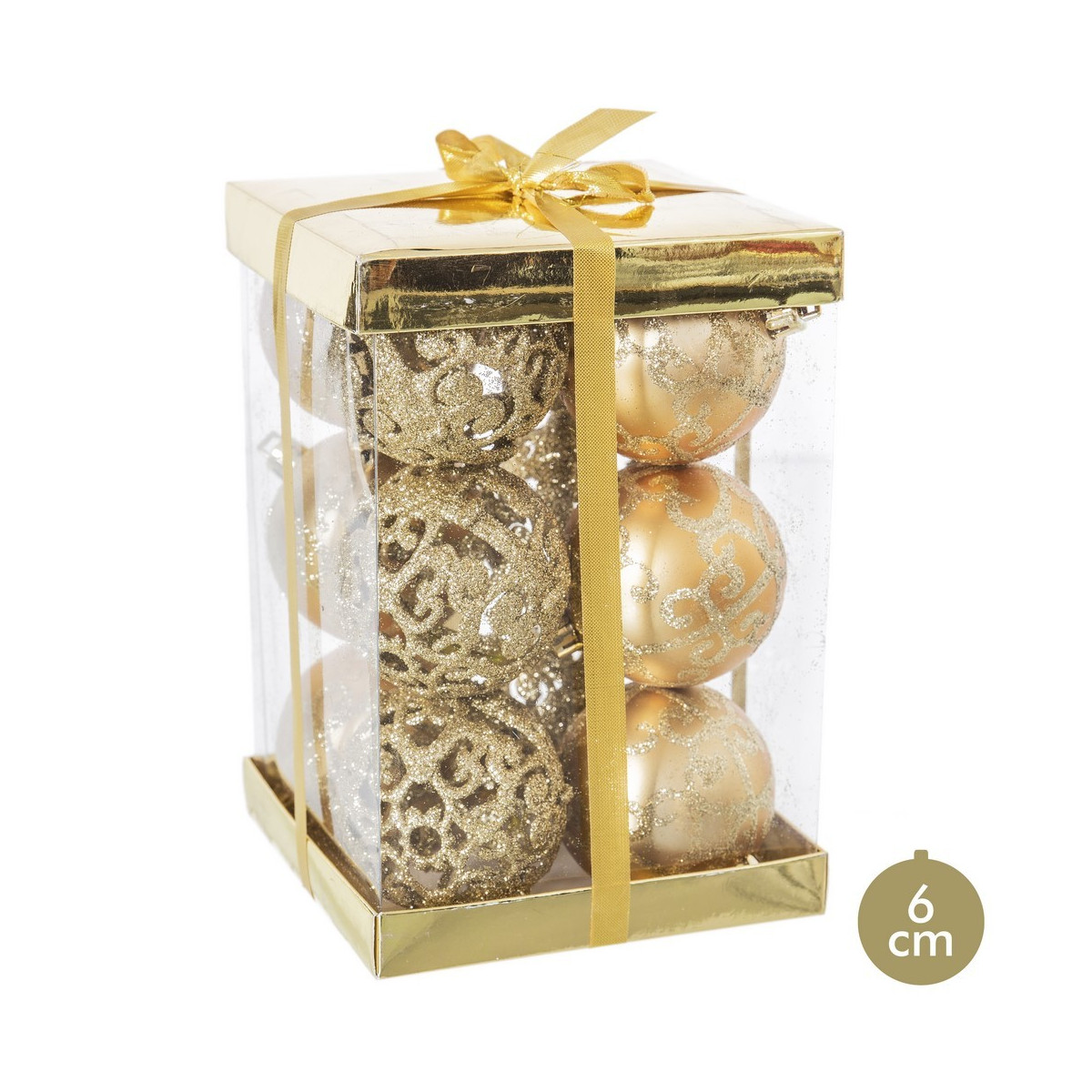S 12 boules décorées en plastique doré 6 x 6 x 6 cm