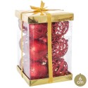 S 12 boules décorées en plastique rouge 6 x 6 x 6 cm