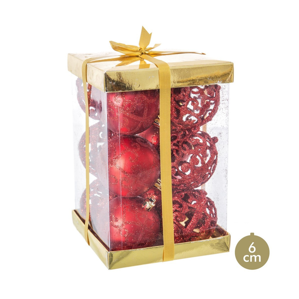 S 12 boules décorées en plastique rouge 6 x 6 x 6 cm