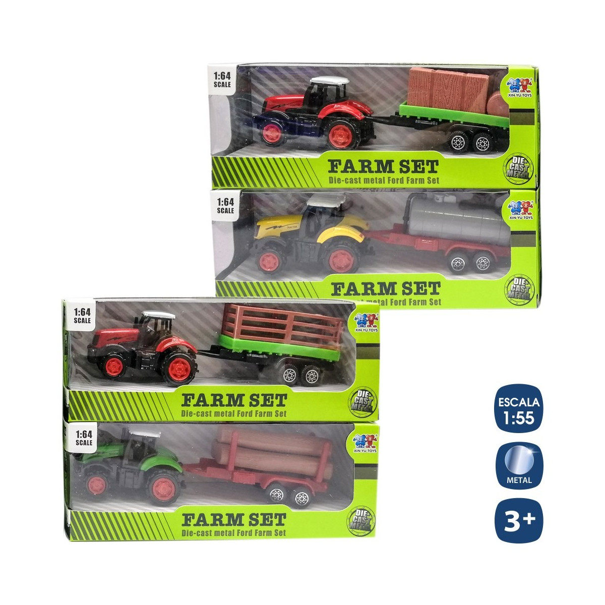 Tracteur avec remorque en métal 16 cm