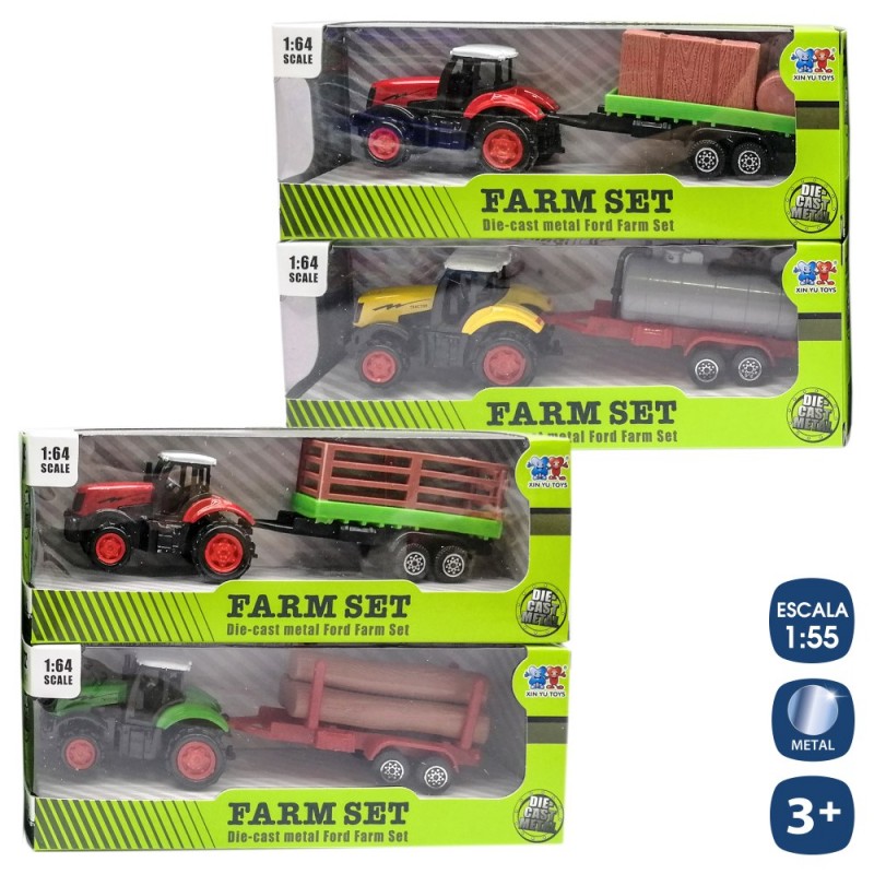 Tracteur avec remorque en métal 16 cm