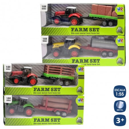 Tracteur avec remorque en métal 16 cm