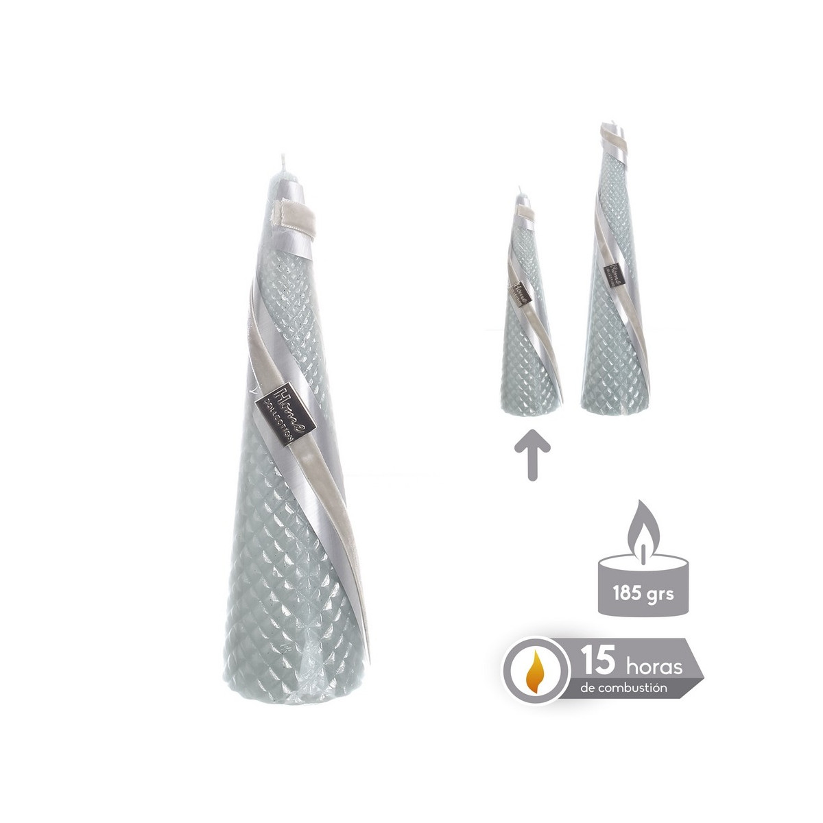 Bougie conique bleue métallique Noël 5,50 x 19,50 cm
