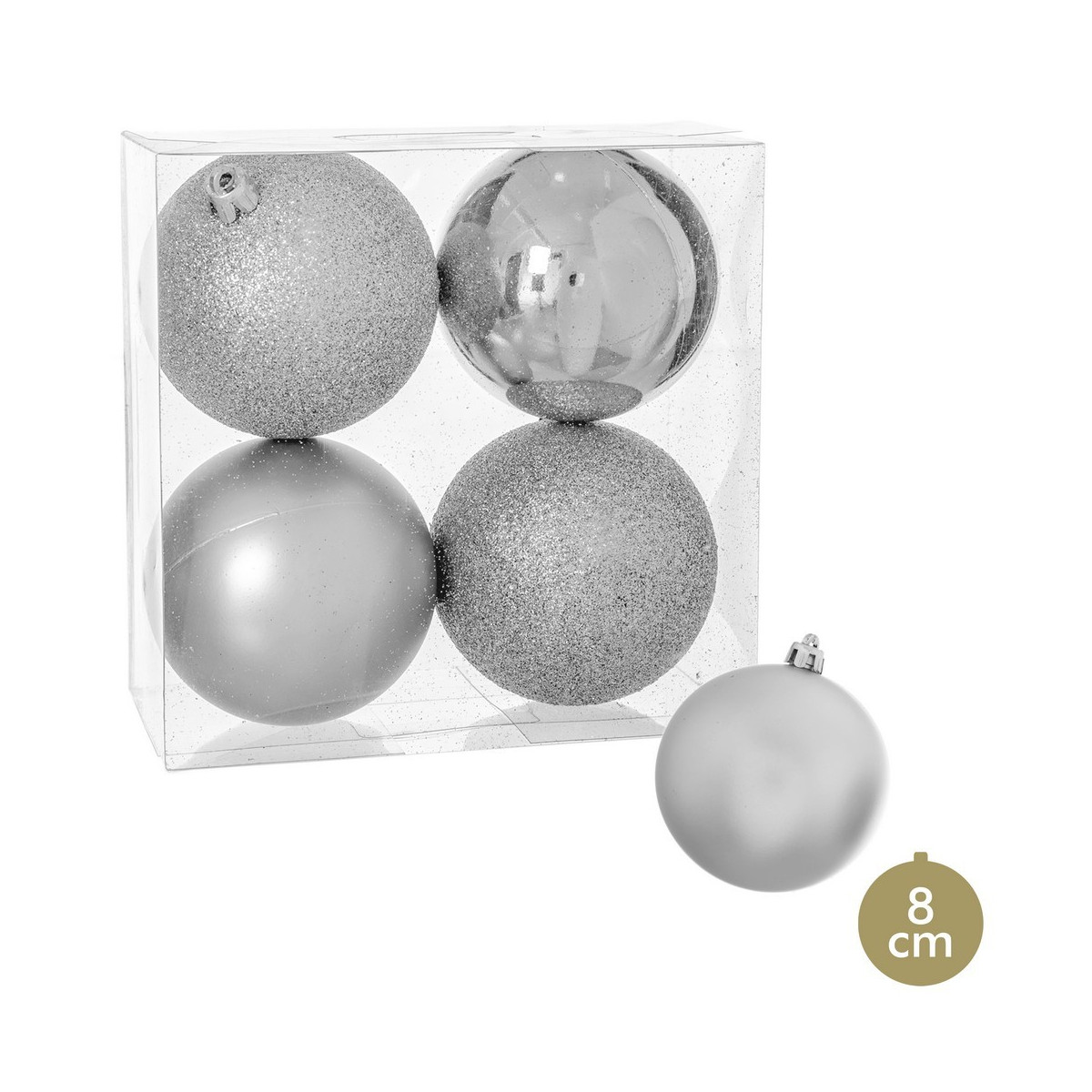 S 4 boules pailletées mat paillettes 8 x 8 x 8 cm