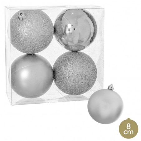 S 4 boules pailletées mat paillettes 8 x 8 x 8 cm