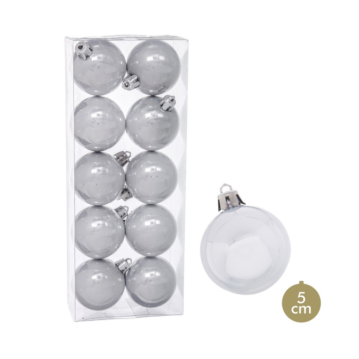 10 boules en plastique perle argent 5 x 5 x 5 cm