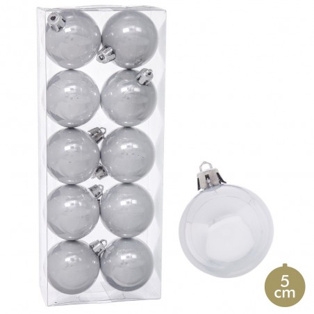 10 boules en plastique perle argent 5 x 5 x 5 cm