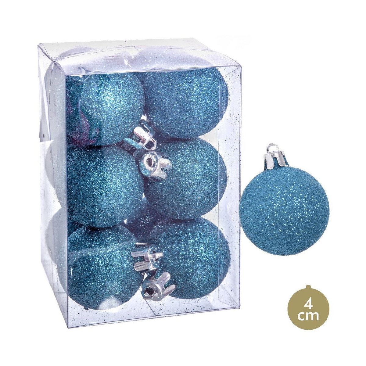 S 12 boules paillettes en plastique bleu 4 x 4 x 4 cm