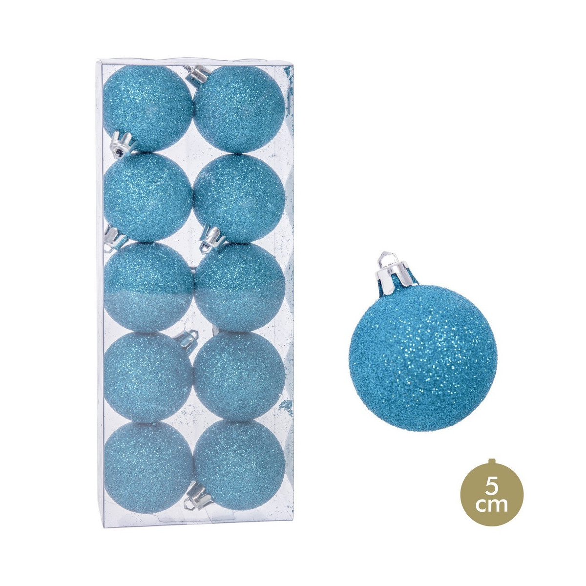 S 10 boules pailletées en plastique bleu 5 x 5 x 5 cm