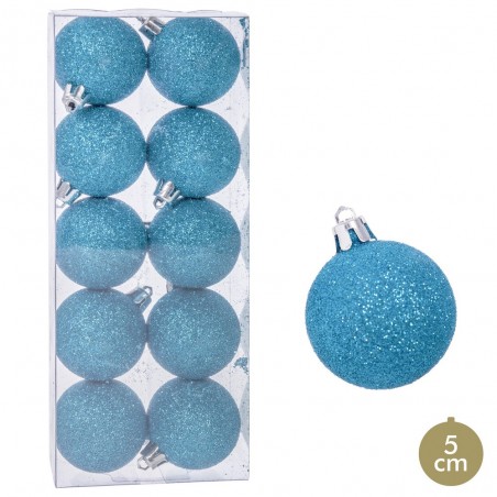 S 10 boules pailletées en plastique bleu 5 x 5 x 5 cm