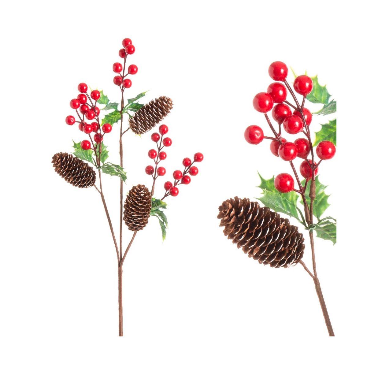 Branche de houx avec pomme de pin 60 cm
