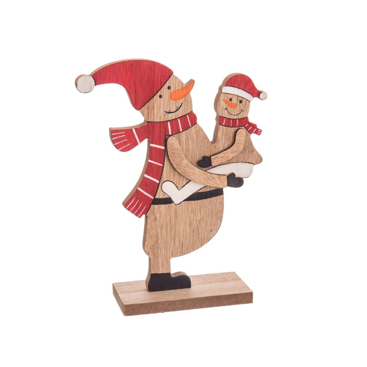 Poupée de neige socle en bois 14,50 x 5 x 18,50 cm