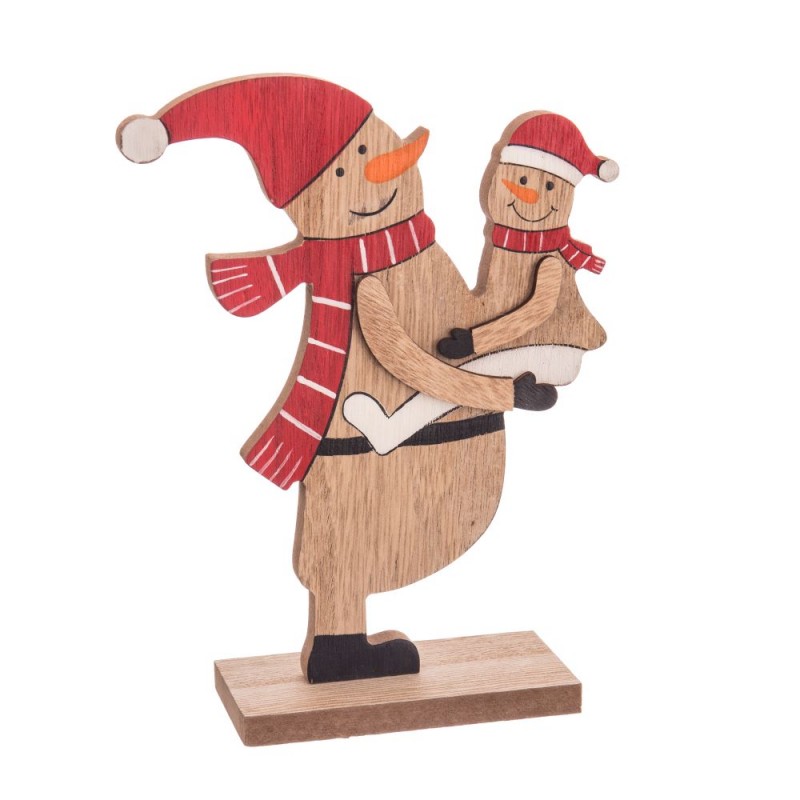 Poupée de neige socle en bois 14,50 x 5 x 18,50 cm