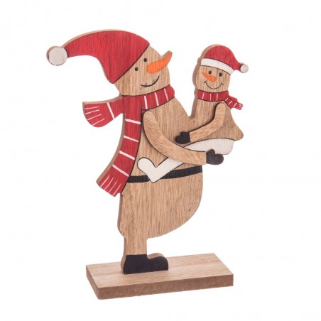 Poupée de neige socle en bois 14,50 x 5 x 18,50 cm