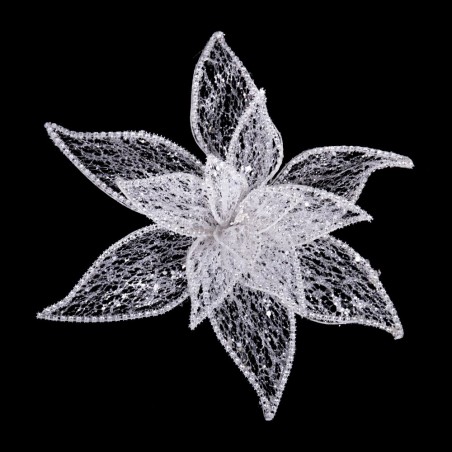 Poinsettia avec clip organza blanc 30 cm