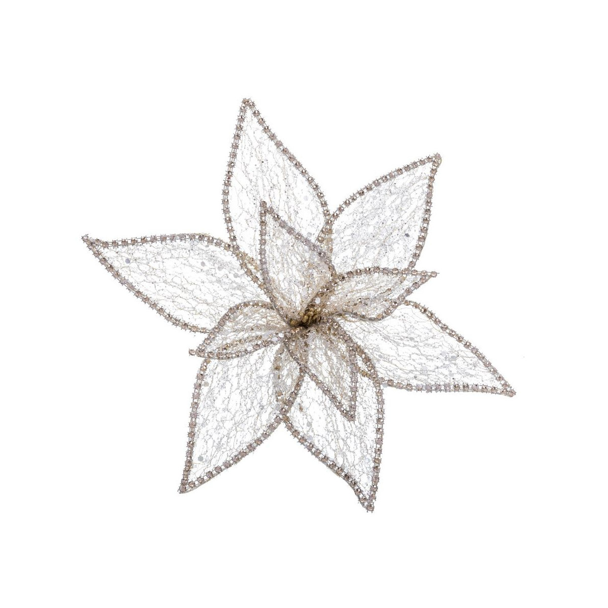 Poinsettia avec clip en organza doré 25 cm