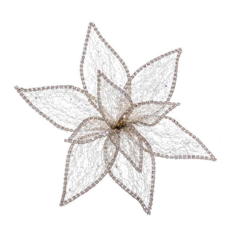 Poinsettia avec clip en organza doré 25 cm
