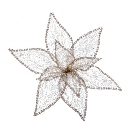 Poinsettia avec clip en organza doré 25 cm