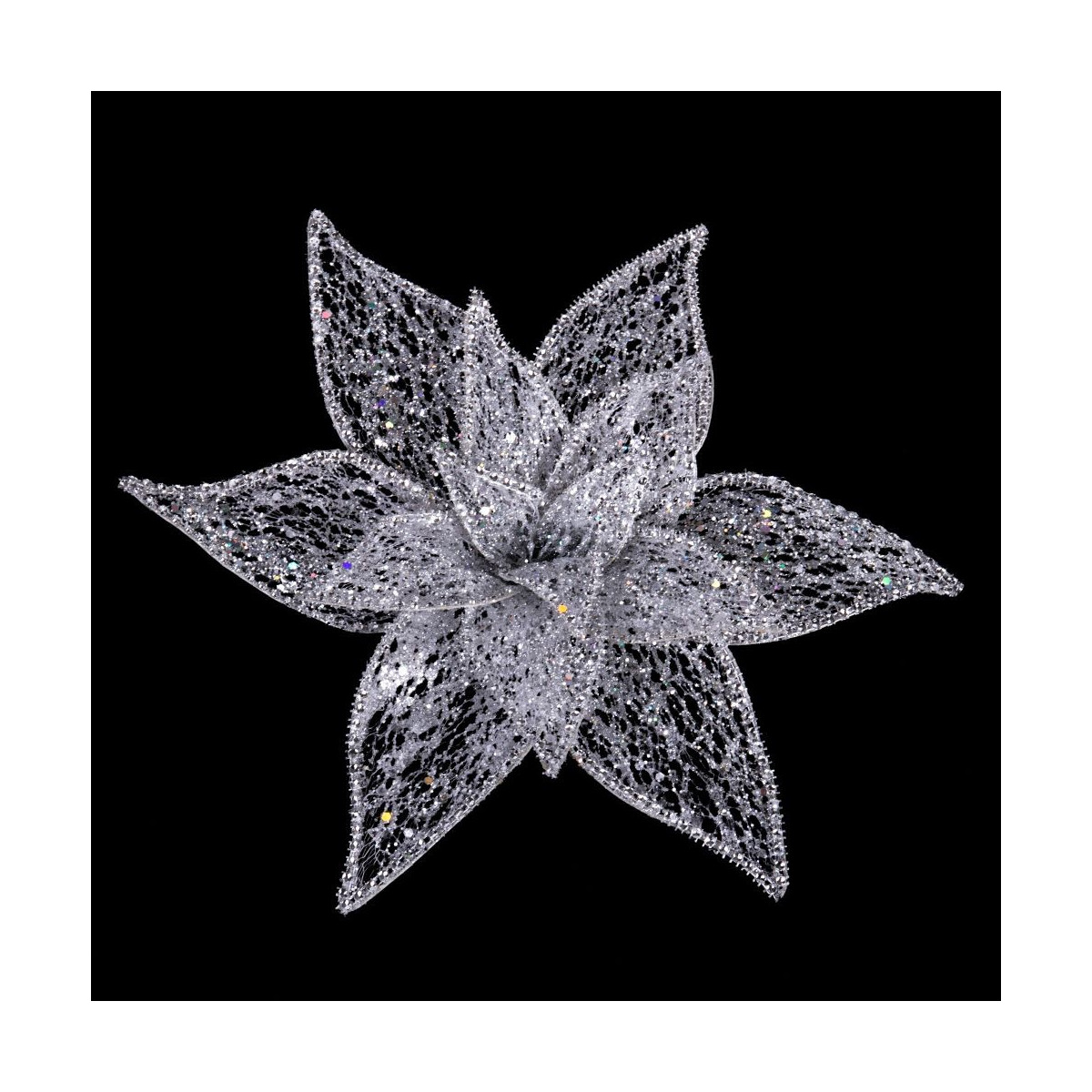 Poinsettia avec clip en organza argent 30 cm