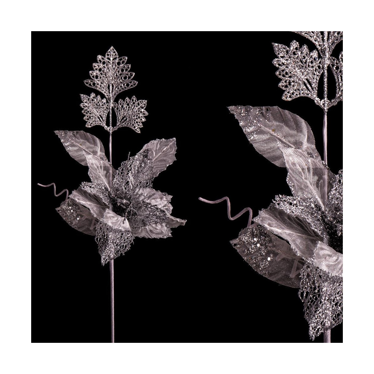 Bouquet de poinsettias tissés en argent