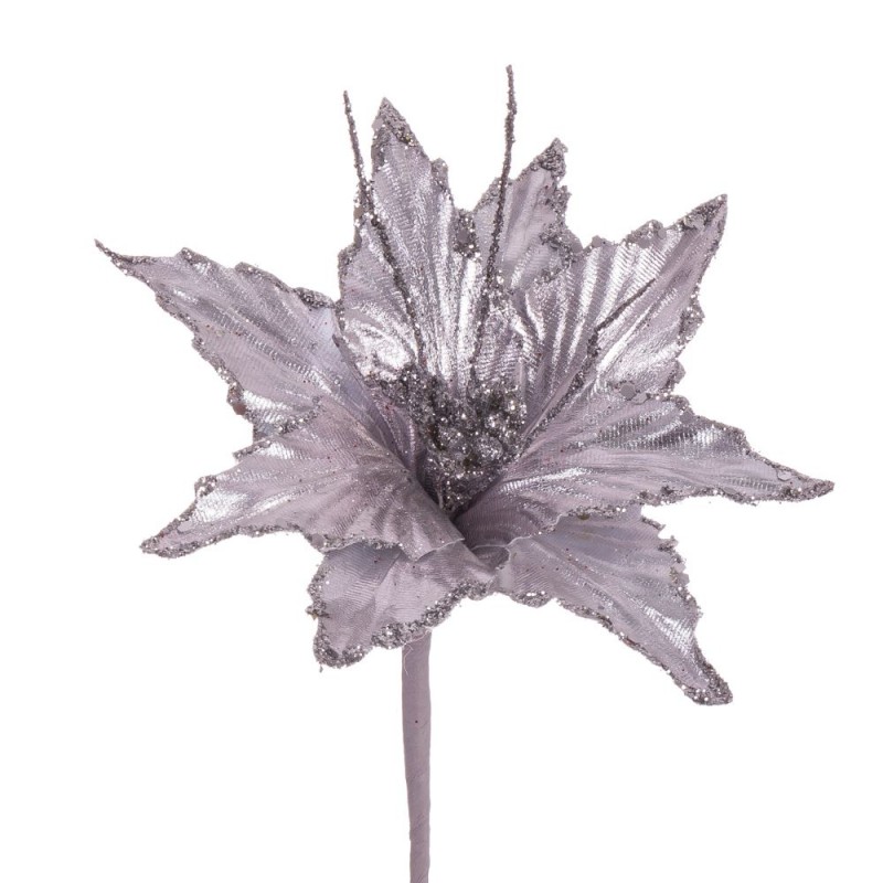 Poinsettia tissu argent