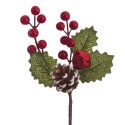 Cueillette de houx avec pomme de pin rouge 22 cm