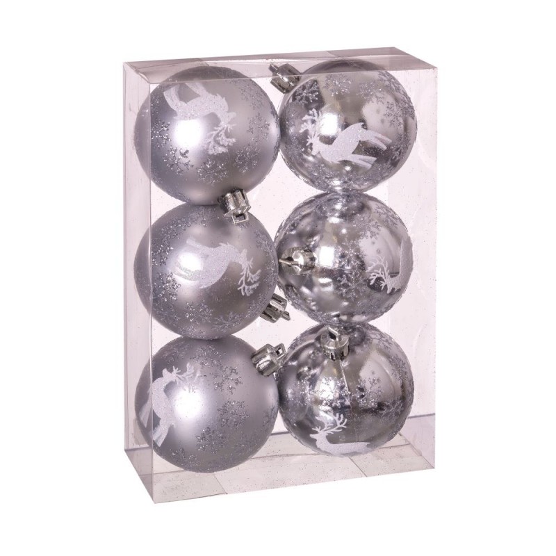 S 6 boules cerfs argent 6 x 6 x 6 cm