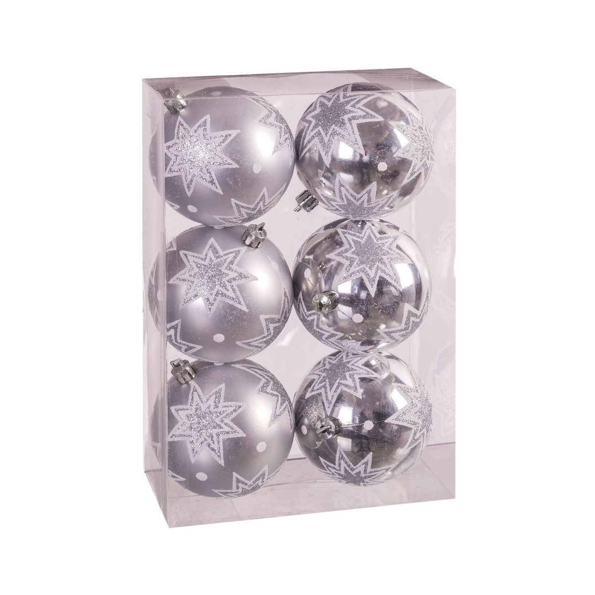 S 6 boules étoiles argentées 8 x 8 x 8 cm