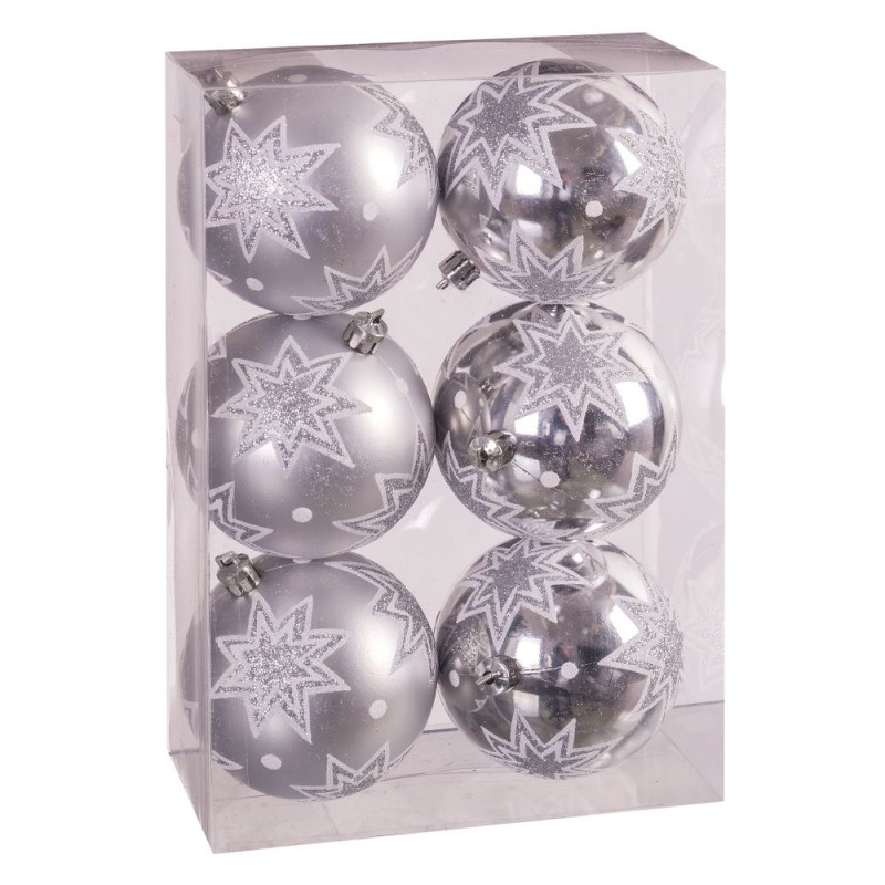S 6 boules étoiles argentées 8 x 8 x 8 cm